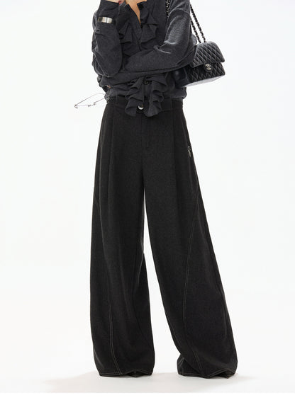 ELEGANT KNIT TOP & WOOL WIDE PANTS
