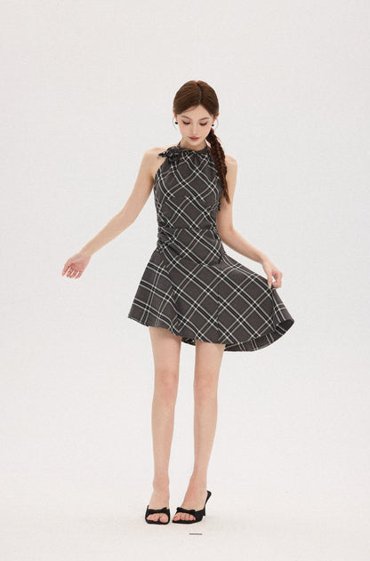 HALTER NECK BRITISH PLAID DRESS