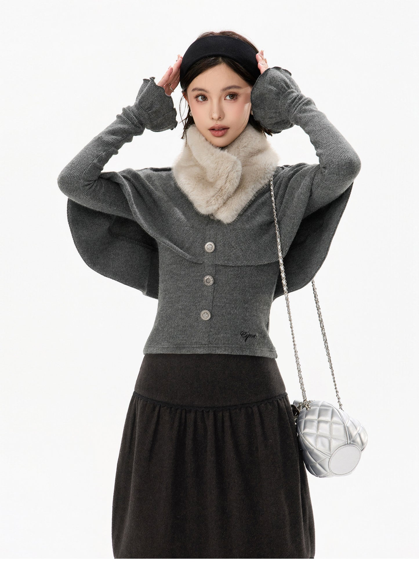 TEXTURED CAPE KNIT TOP