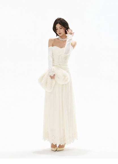 DETACHABLE FUR OFF-SHOULDER GOWN
