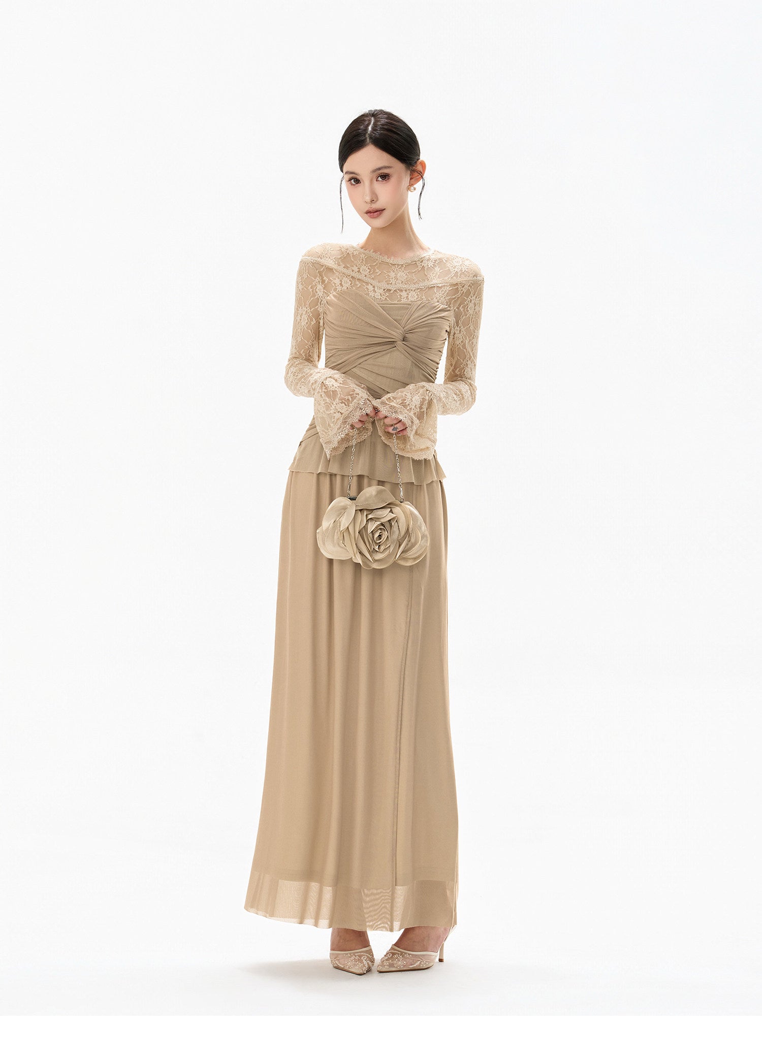 bibido TWIST LACE MAXI DRESS ワンピース 結婚式 お呼ばれ ワンピース｜ツイストレースマキシドレス【CYNR