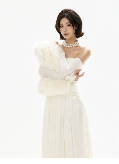 DETACHABLE FUR OFF-SHOULDER GOWN