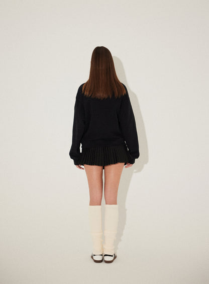 FAKE TWO PIECE POLO SWEATER & PLEATED MINI SKIRT