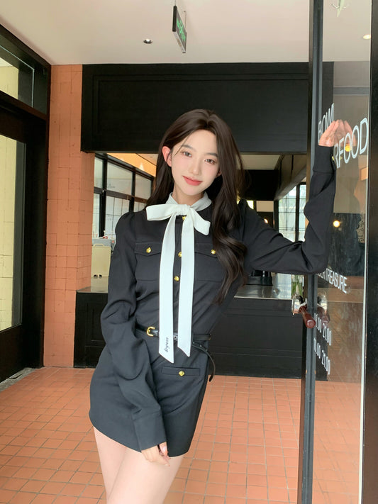 CELEBRITY STYLE LONG-SLEEVED BOW DRESS