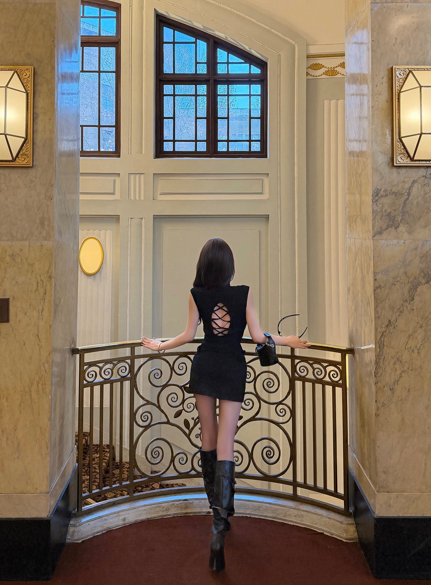 ATELIER OPEN-BACK KNIT & PLEATED SKIRT