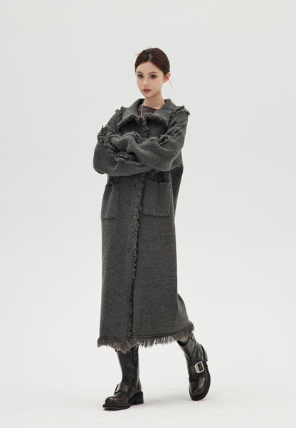 DESTROYED WOOL KNITTED LONG COAT