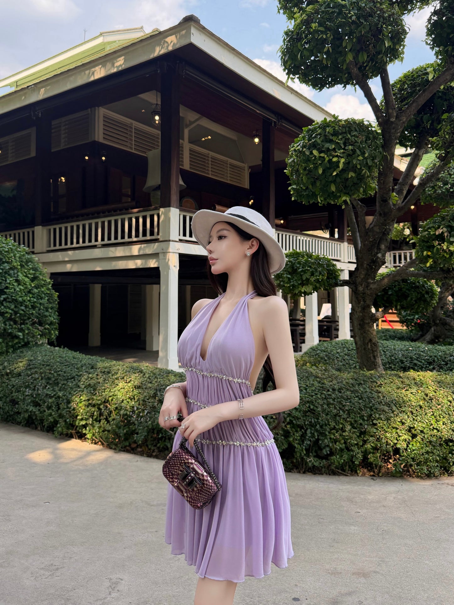 HALTER CHIFFON BACKLESS MINI DRESS