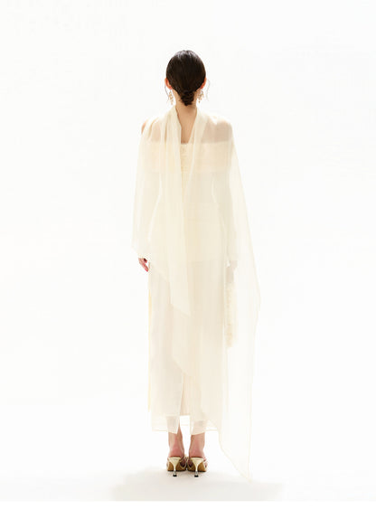 FEATHER SEQUIN OFF SHOULDER FRINGE DRESS