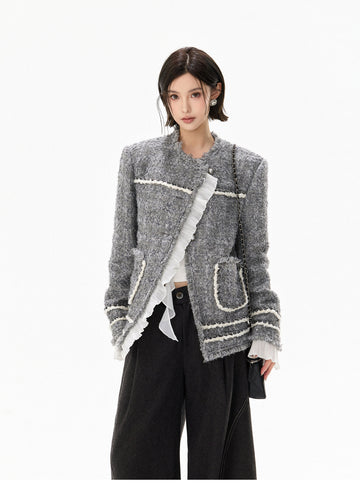 HANDWOVEN TWEED FRILL JACKET