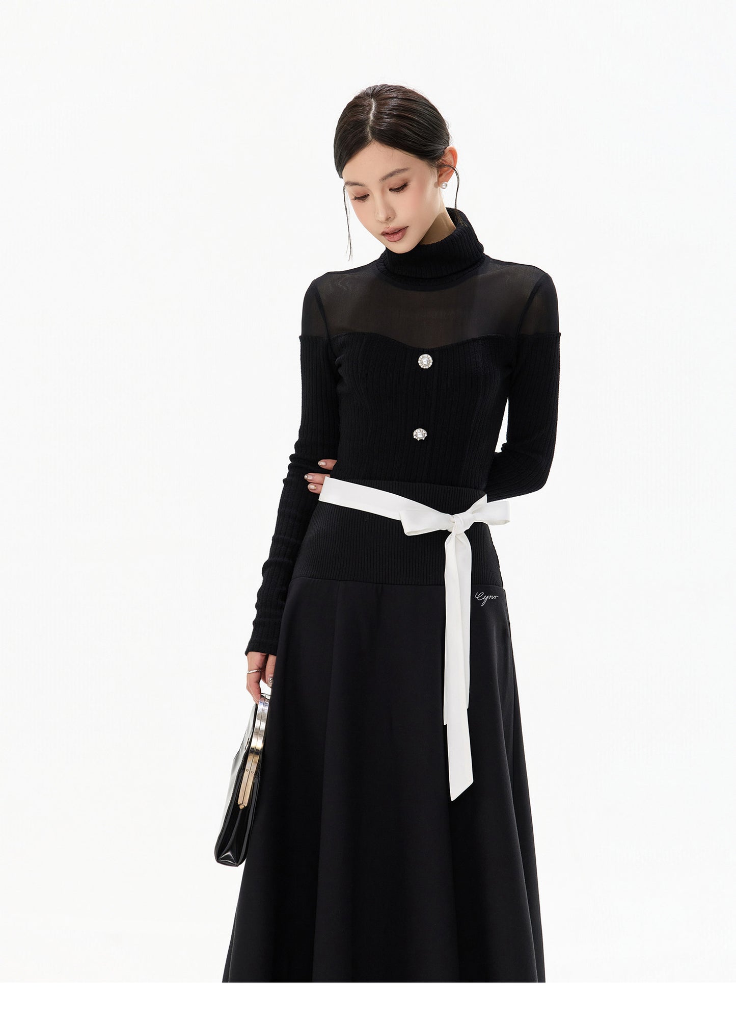 SHEER KNIT & BELTED SKIRT SET