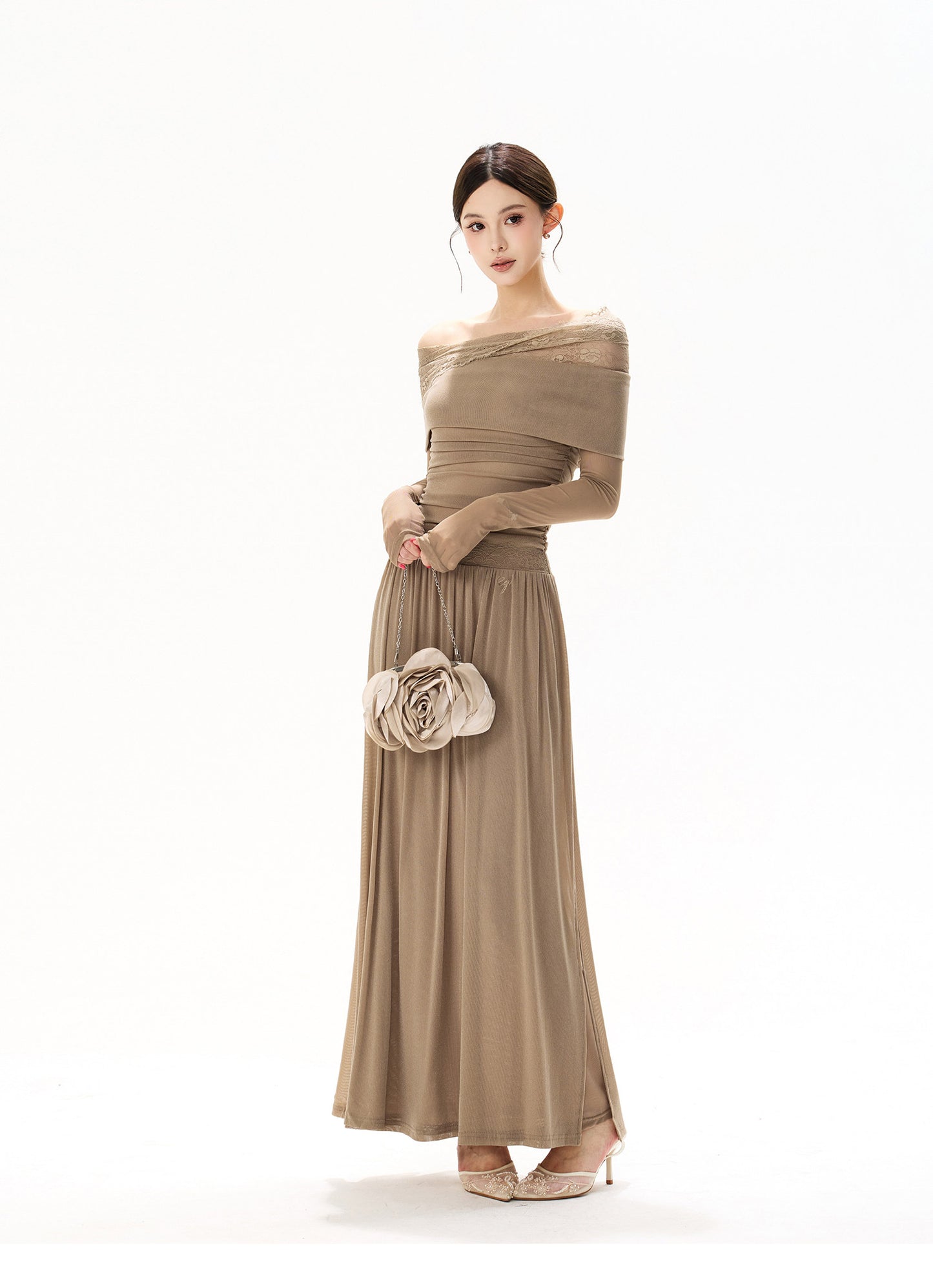 MIST LACE OFF SHOULDER DRESS