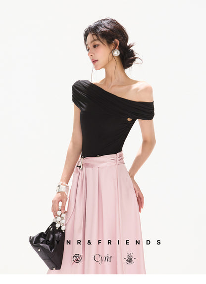 BLACK ROSE SATIN DRESS