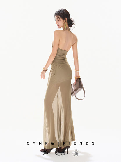 LACE HALTER BACKLESS MAXI