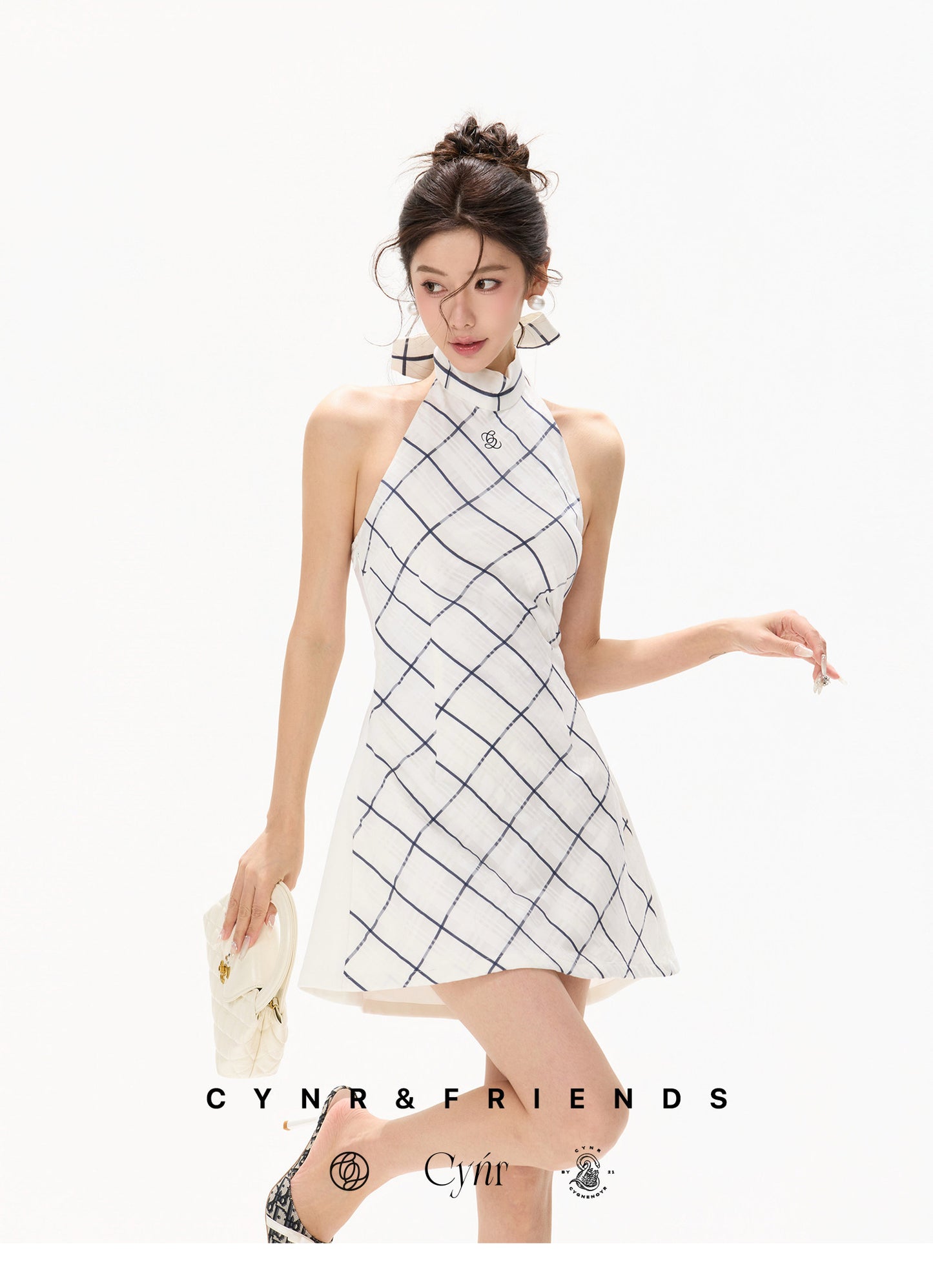 【日本在庫 】SILK HALTER CHECK DRESS