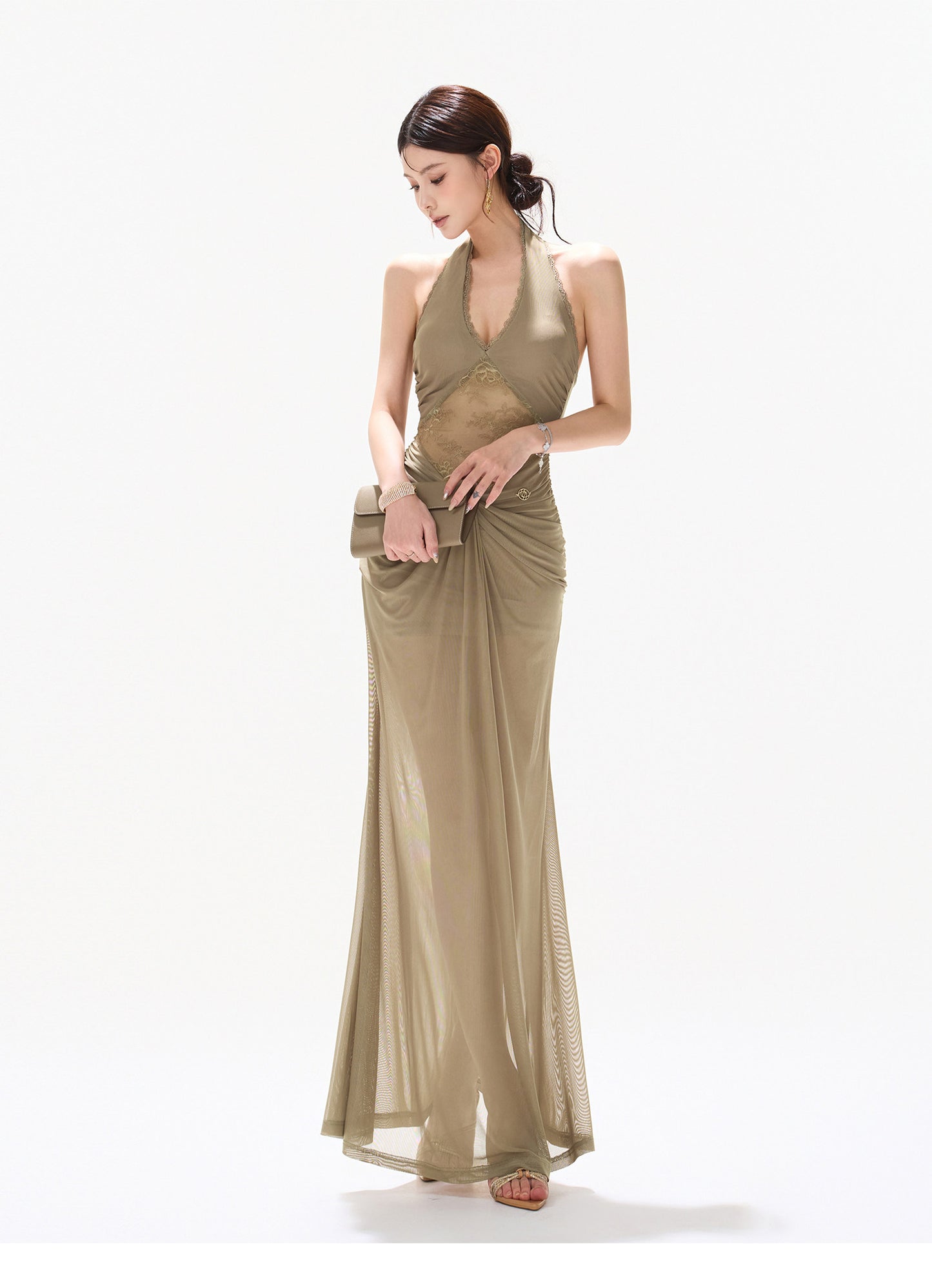 LACE HALTER BACKLESS MAXI