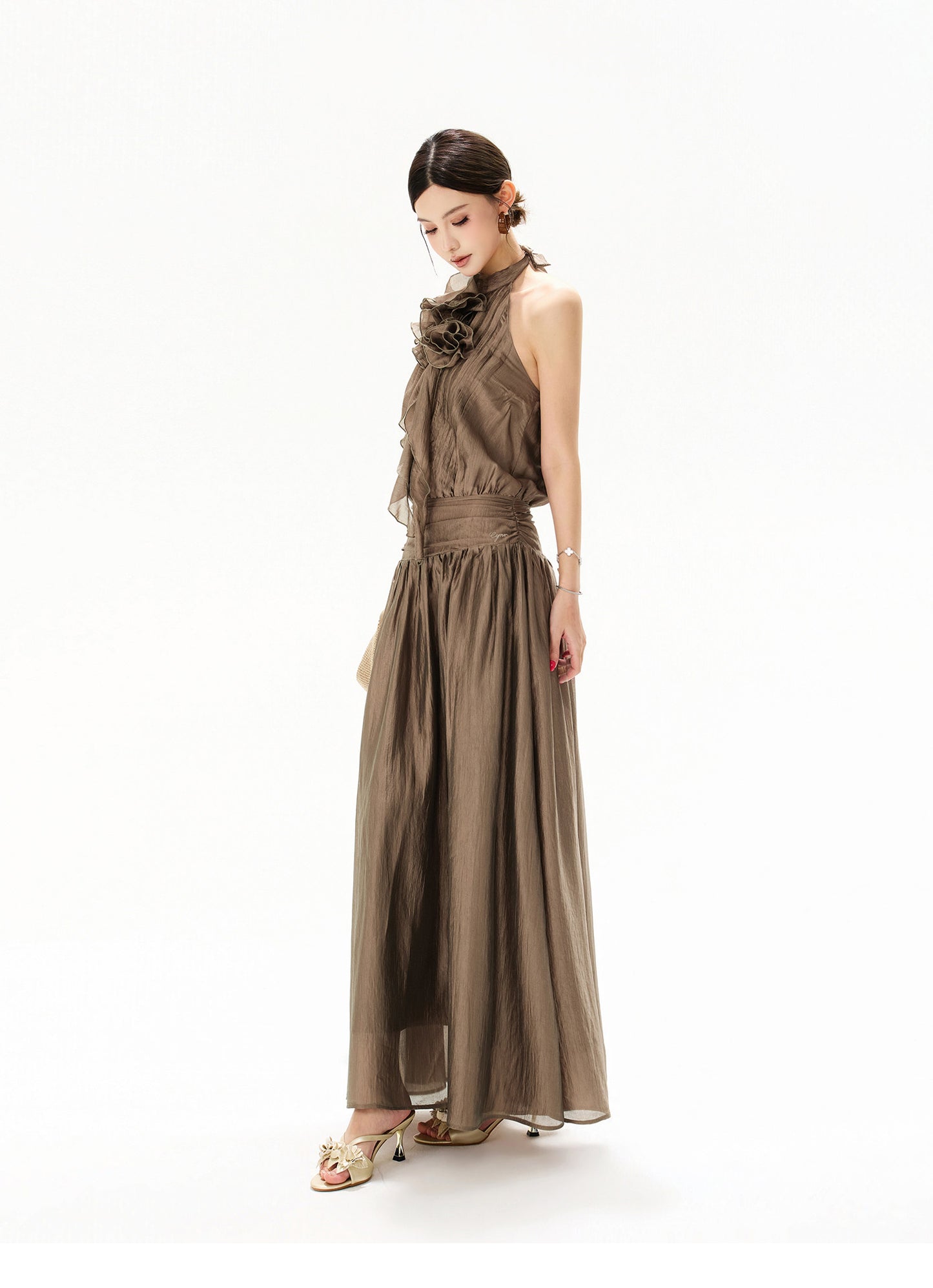 【日本在庫 】FLORAL HALTER CHIFFON MUSE DRESS