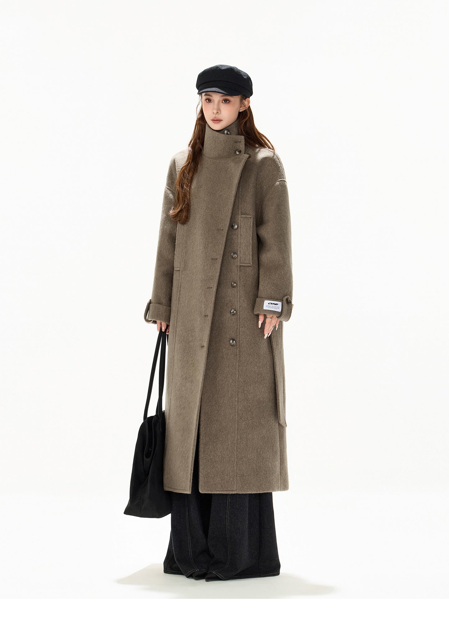 VINTAGE MODERN BELTED WOOL LONG COAT