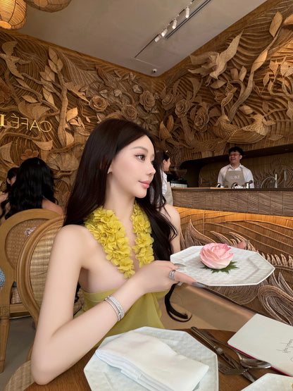 LEMON HALTER RUCHED MINI DRESS