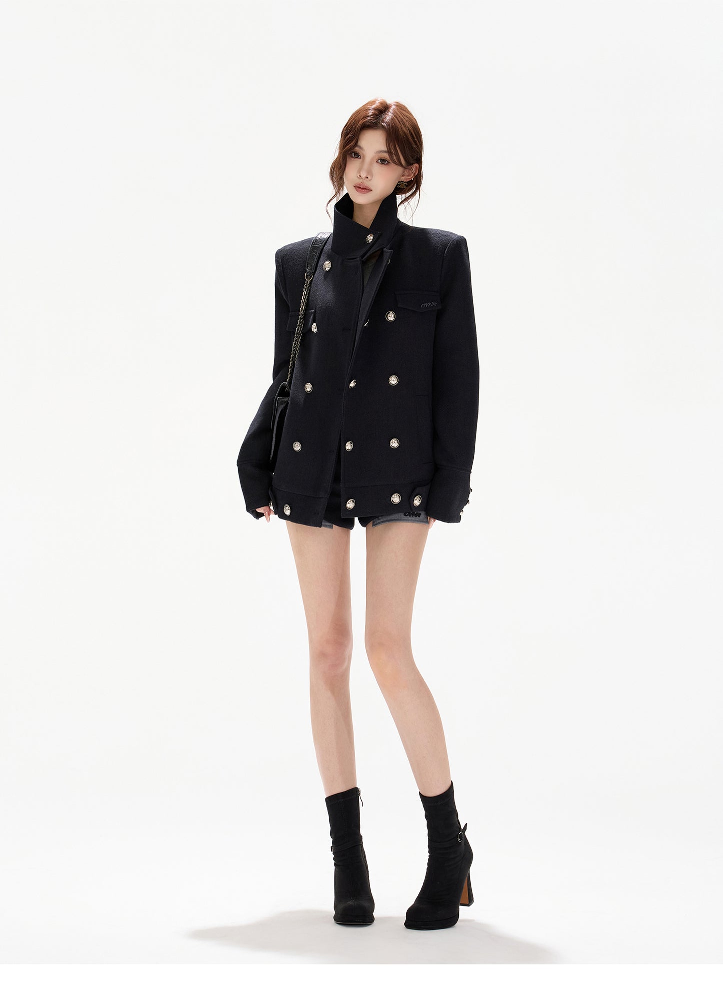 DOUBLE-BREASTED WOOL PADDED COAT WITH REMOVABLE FLEECE COLLAR