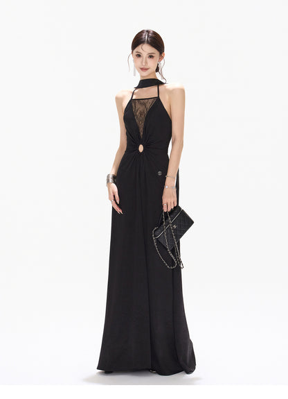 【日本在庫 】HALTER LACE SATIN DRESS