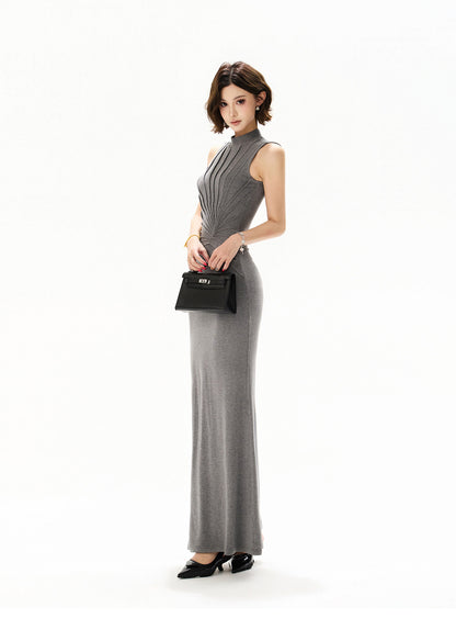 【日本在庫 】PLEATS SLIM KNIT DRESS