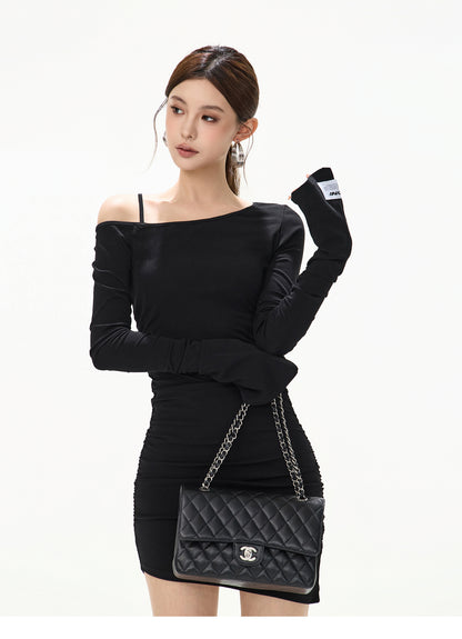 SLOPING NECK STRUCTURED DRESS