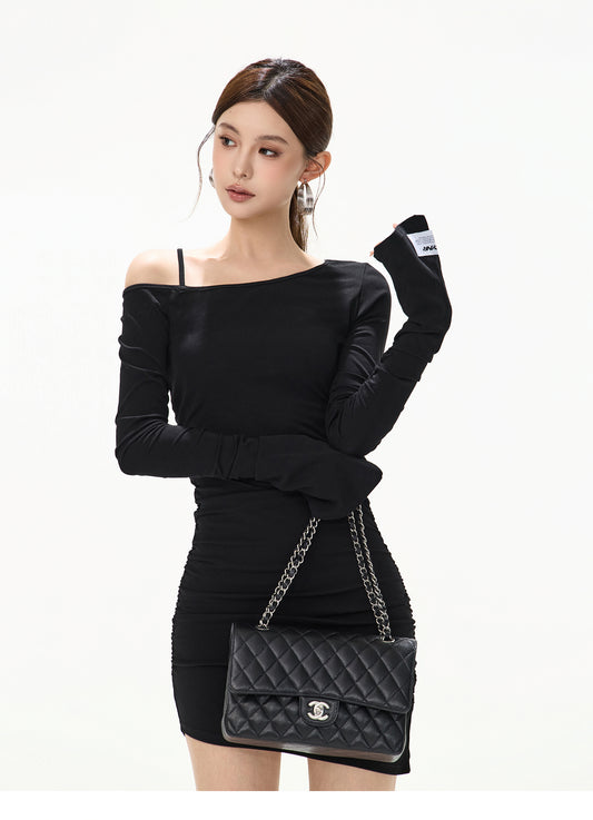 SLOPING NECK STRUCTURED DRESS