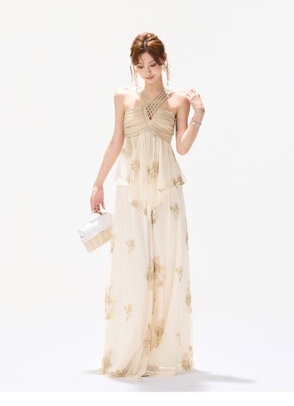 EMBROIDERED CHIFFON HALTER SET