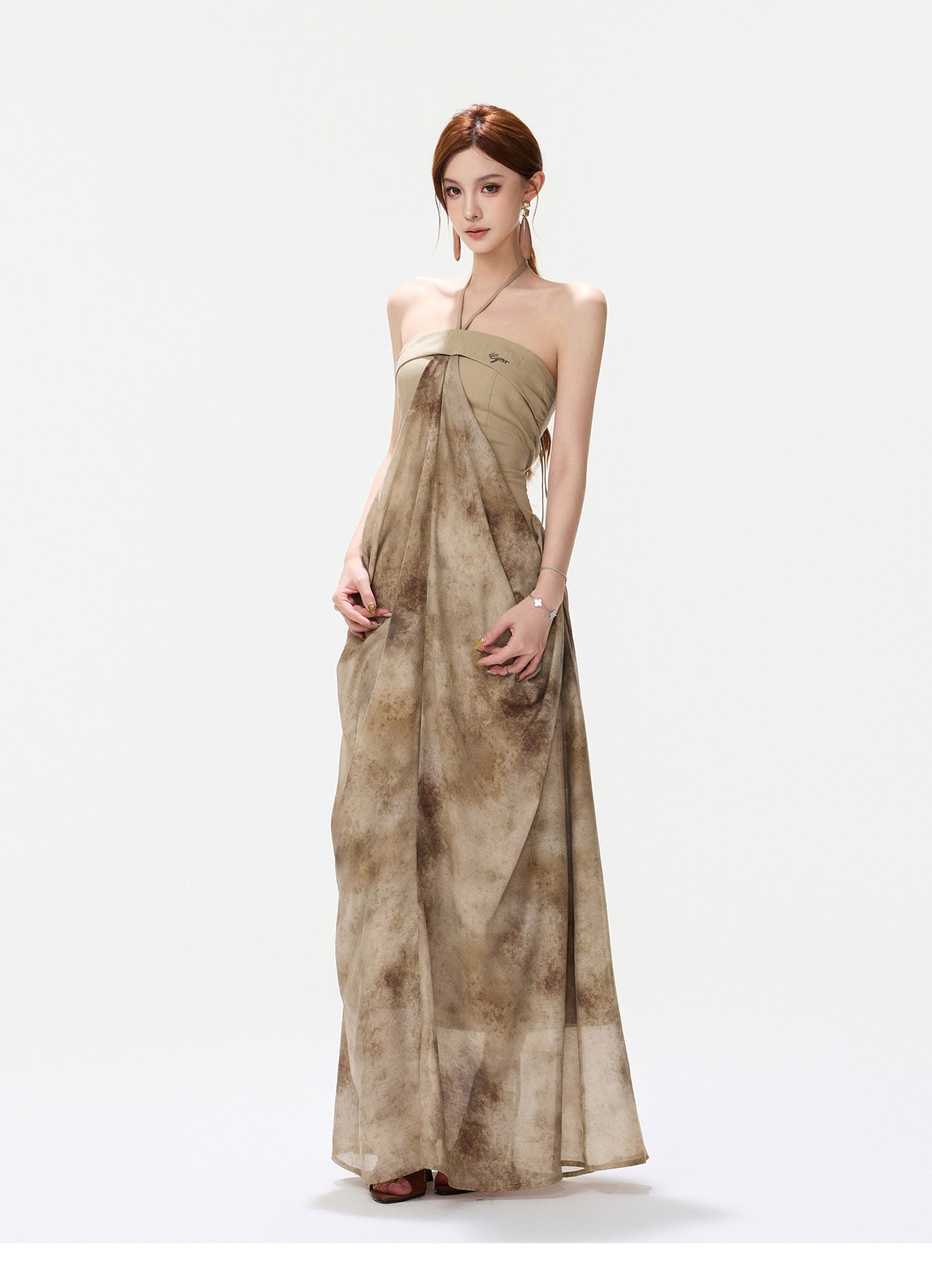 INK WASH HALTER CHIFFON DRESS