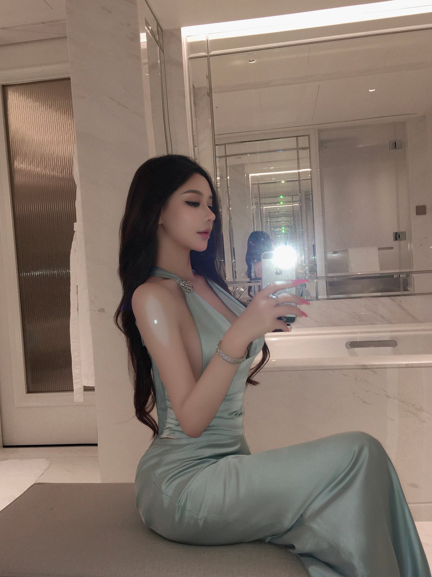 SATIN HALTER SKIRT SET