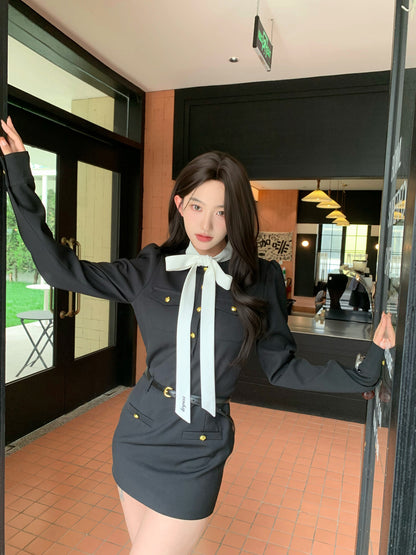 CELEBRITY STYLE LONG-SLEEVED BOW DRESS