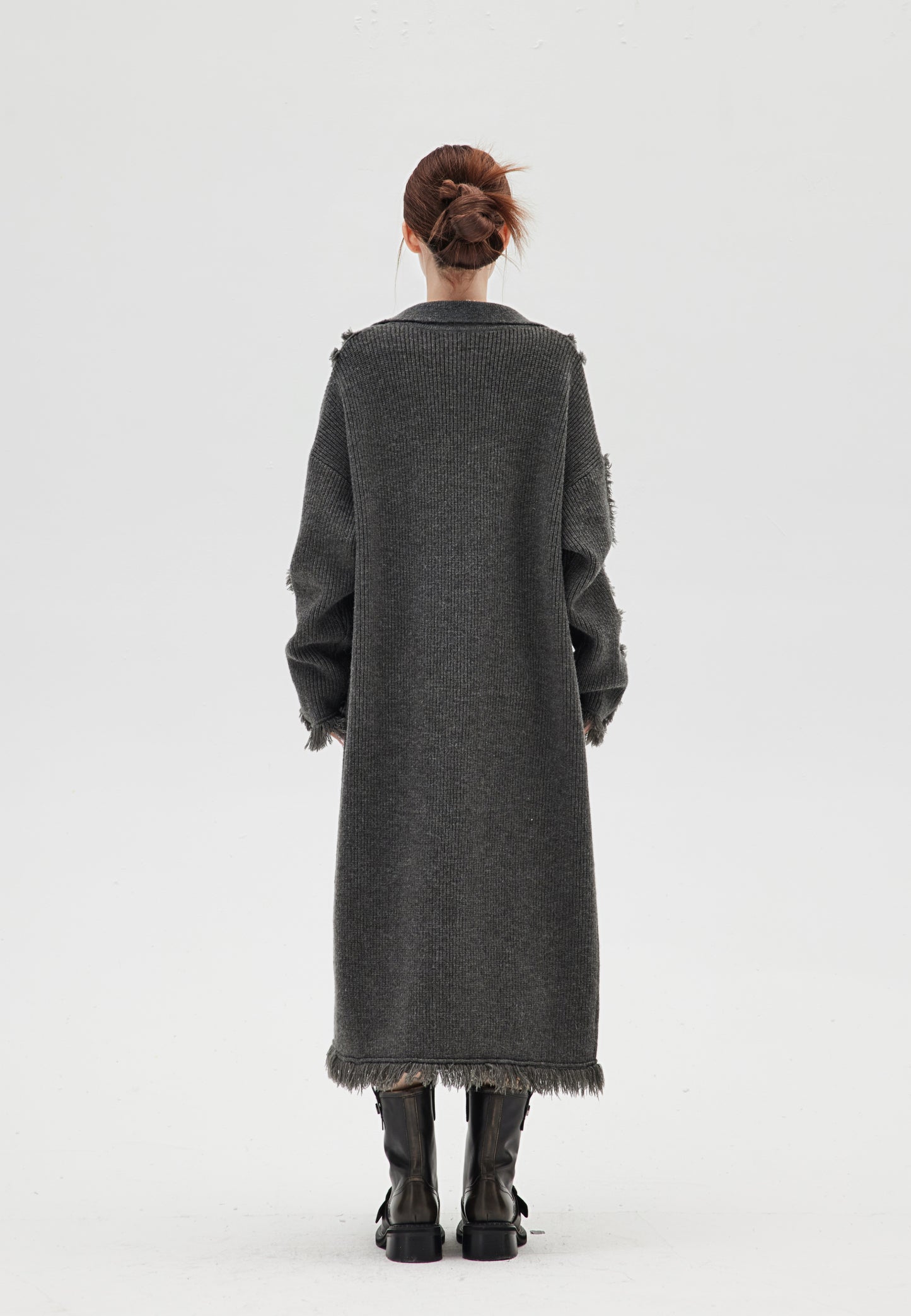 DESTROYED WOOL KNITTED LONG COAT