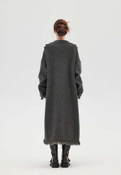 DESTROYED WOOL KNITTED LONG COAT