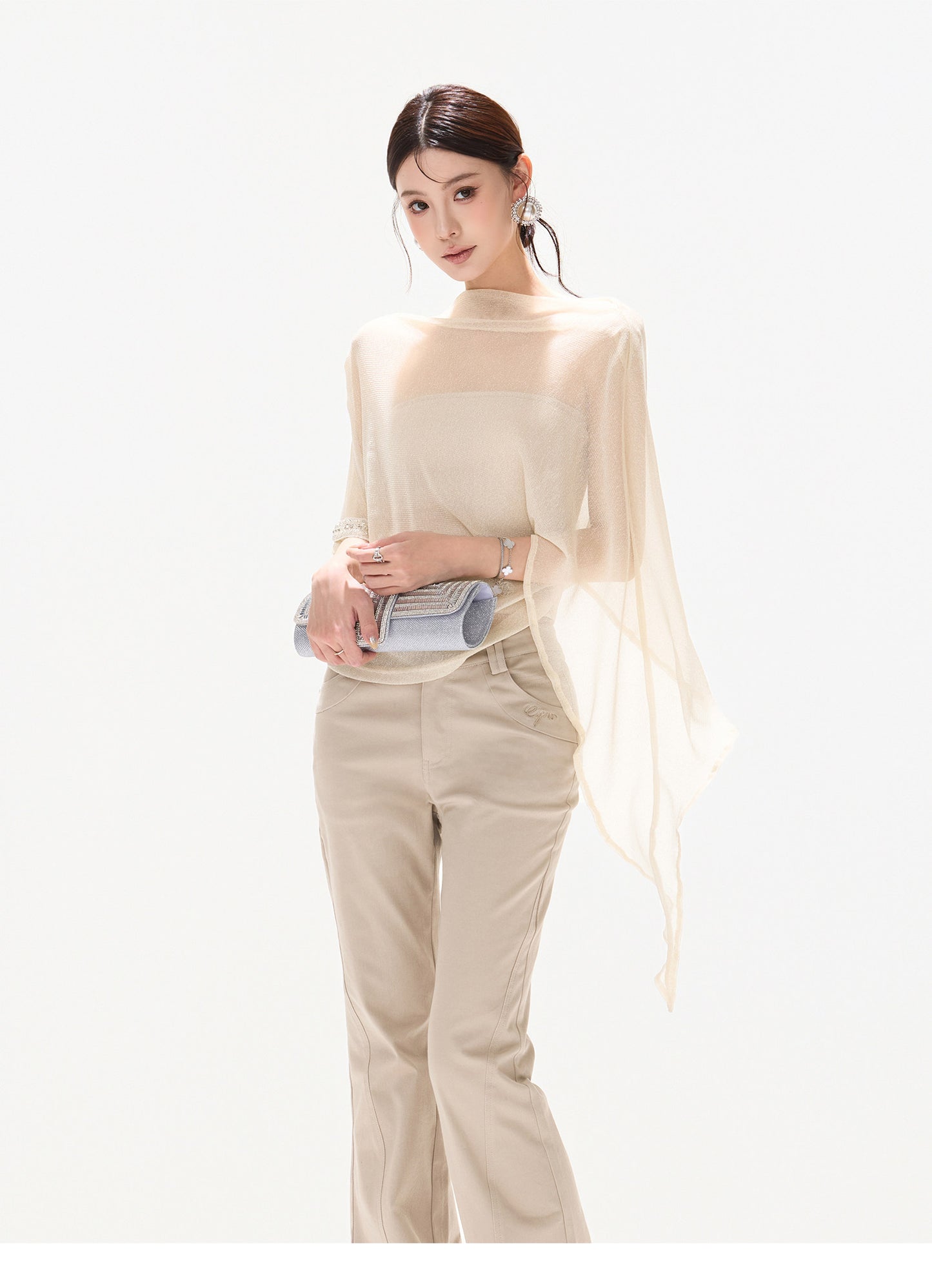 BEADED DRAPE TOP FLARE SET