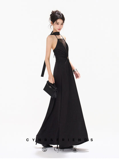 【日本在庫 】HALTER LACE SATIN DRESS