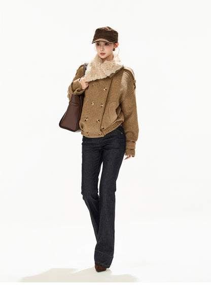 ASYMMETRIC FUR COLLAR WOOL COAT