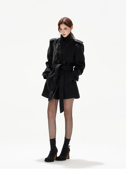 BELTED DOUBLE-BREASTED WOOL COAT