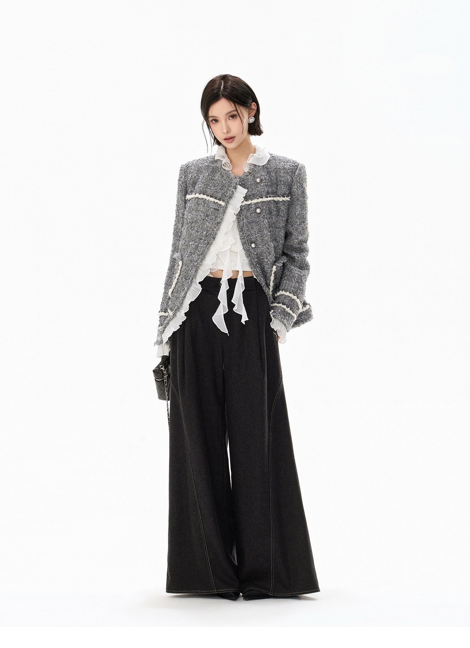 HANDWOVEN TWEED FRILL JACKET – BIBIDO