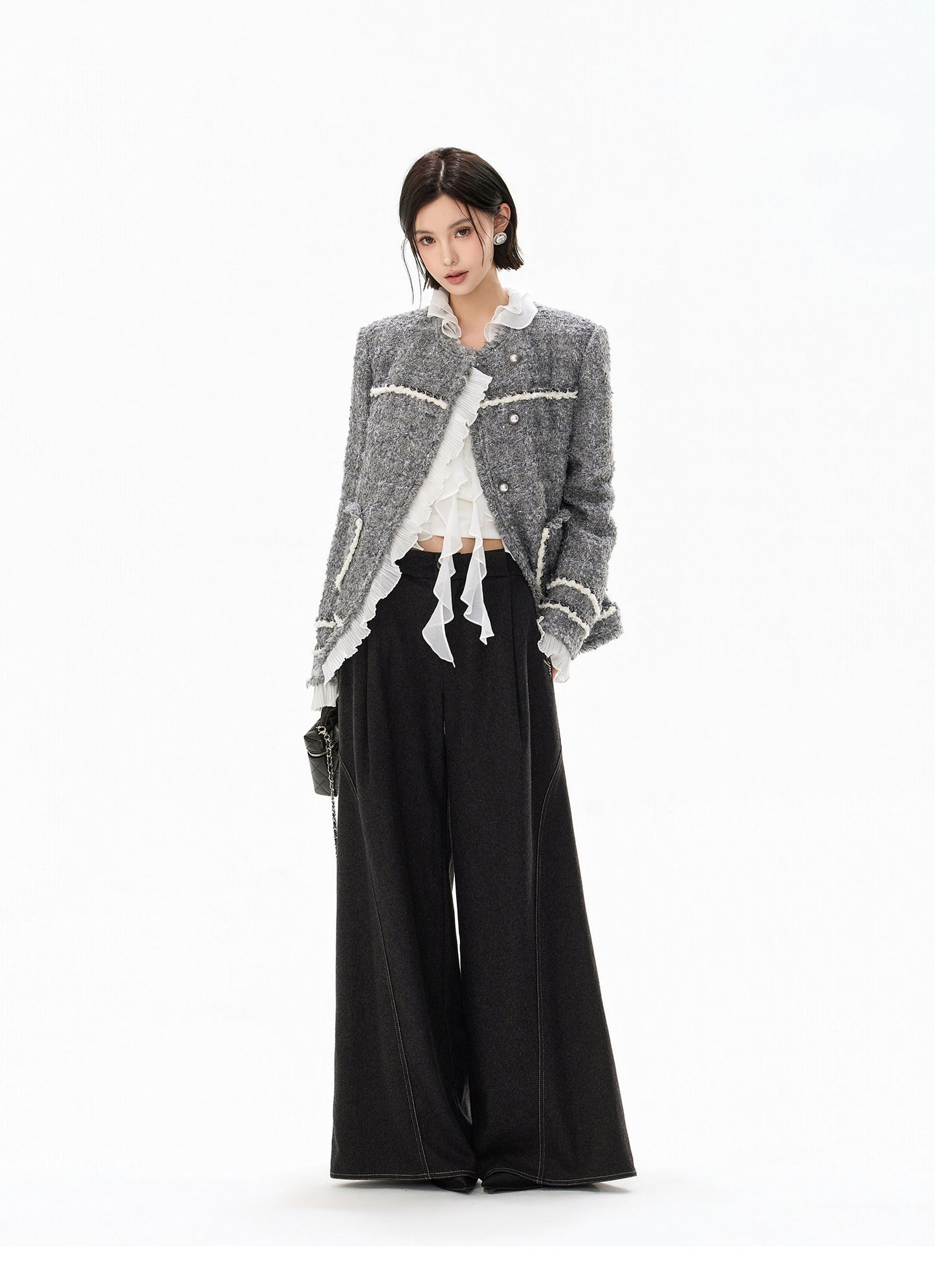 HANDWOVEN TWEED FRILL JACKET