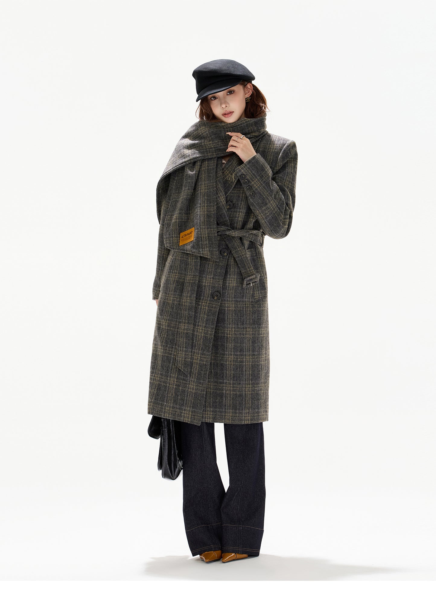 BRITISH-STYLE DETACHABLE-SCARF WOOL OVERCOAT