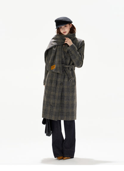 BRITISH-STYLE DETACHABLE-SCARF WOOL OVERCOAT