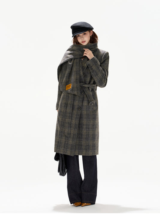 BRITISH-STYLE DETACHABLE-SCARF WOOL OVERCOAT