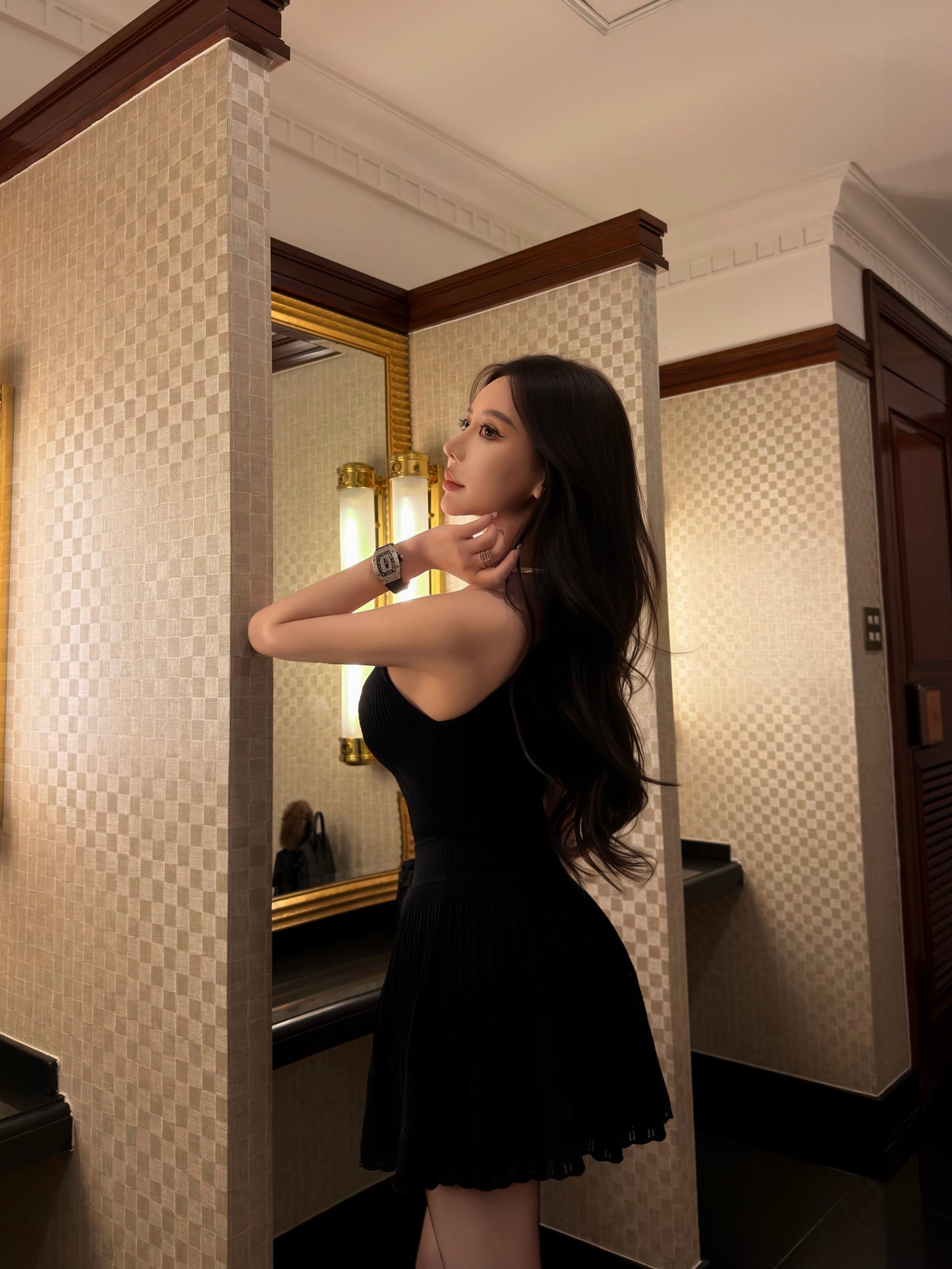 METAL HALTER KNIT TOP & LACE SKIRT