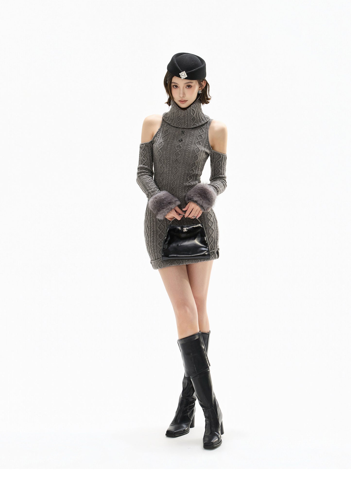 FRENCH RETRO HALTER KNIT DRESS