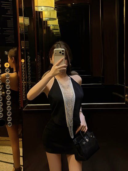 GALAXY RHINESTONE HALTER BACKLESS TOP