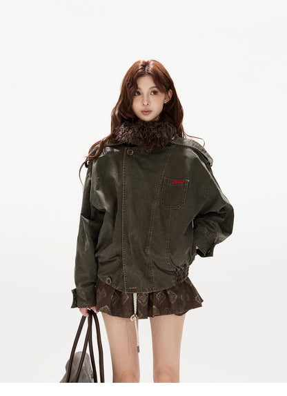 VINTAGE WORK JACKET WITH FUR COLLAR