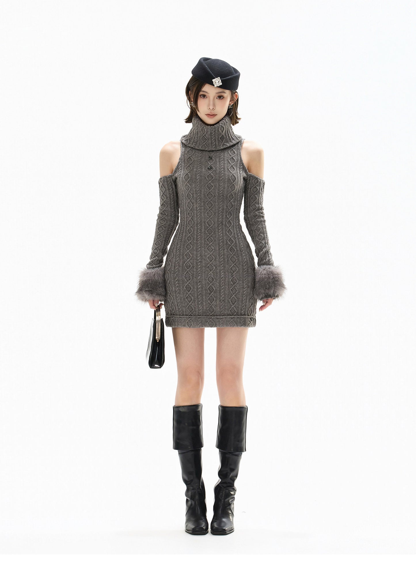 FRENCH RETRO HALTER KNIT DRESS