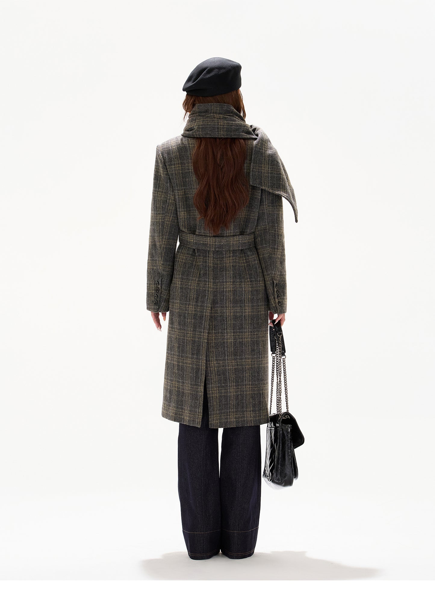 BRITISH-STYLE DETACHABLE-SCARF WOOL OVERCOAT