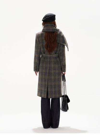 BRITISH-STYLE DETACHABLE-SCARF WOOL OVERCOAT