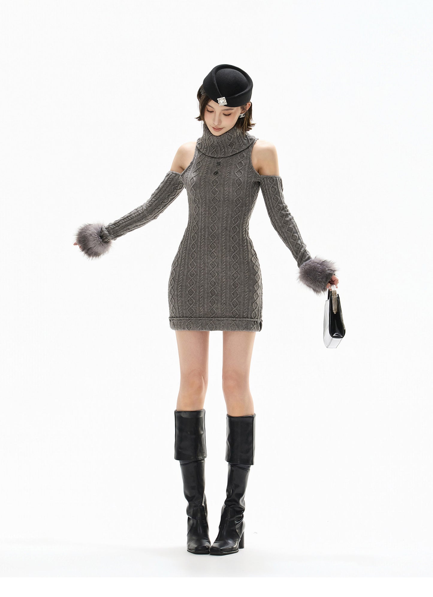 FRENCH RETRO HALTER KNIT DRESS